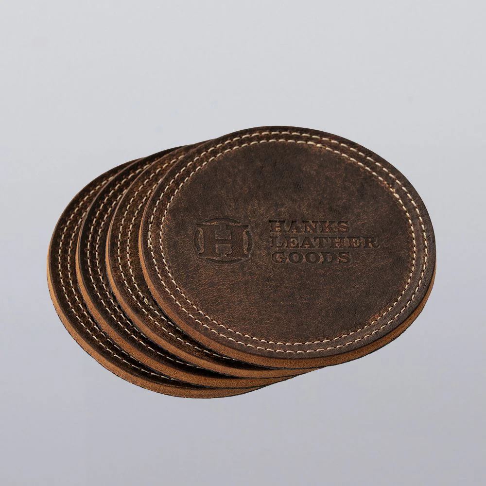 Premium Round Leather Coasters - Set of 4 - Image 3